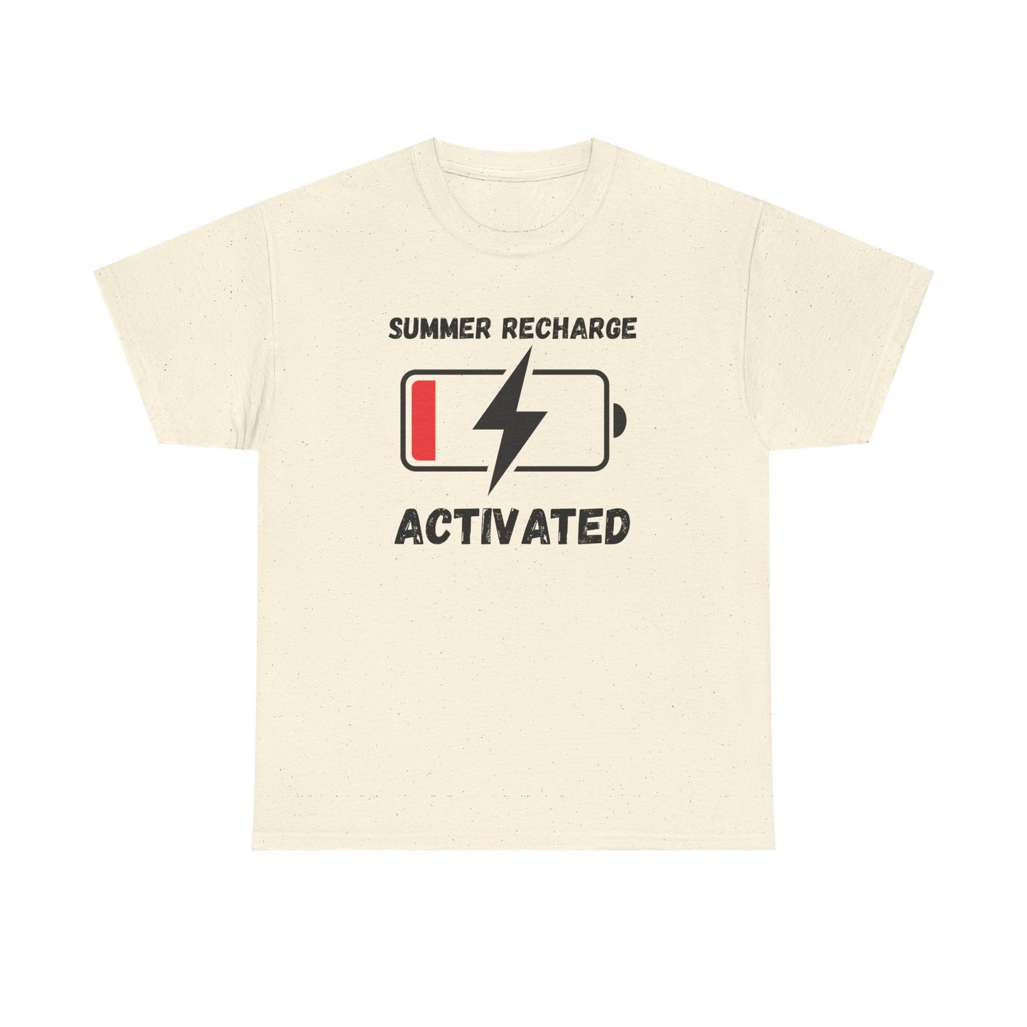 Summer Recharge Activated T-Shirt – Low Battery Battery Icon Graphic Tee for Vacation & Relaxation