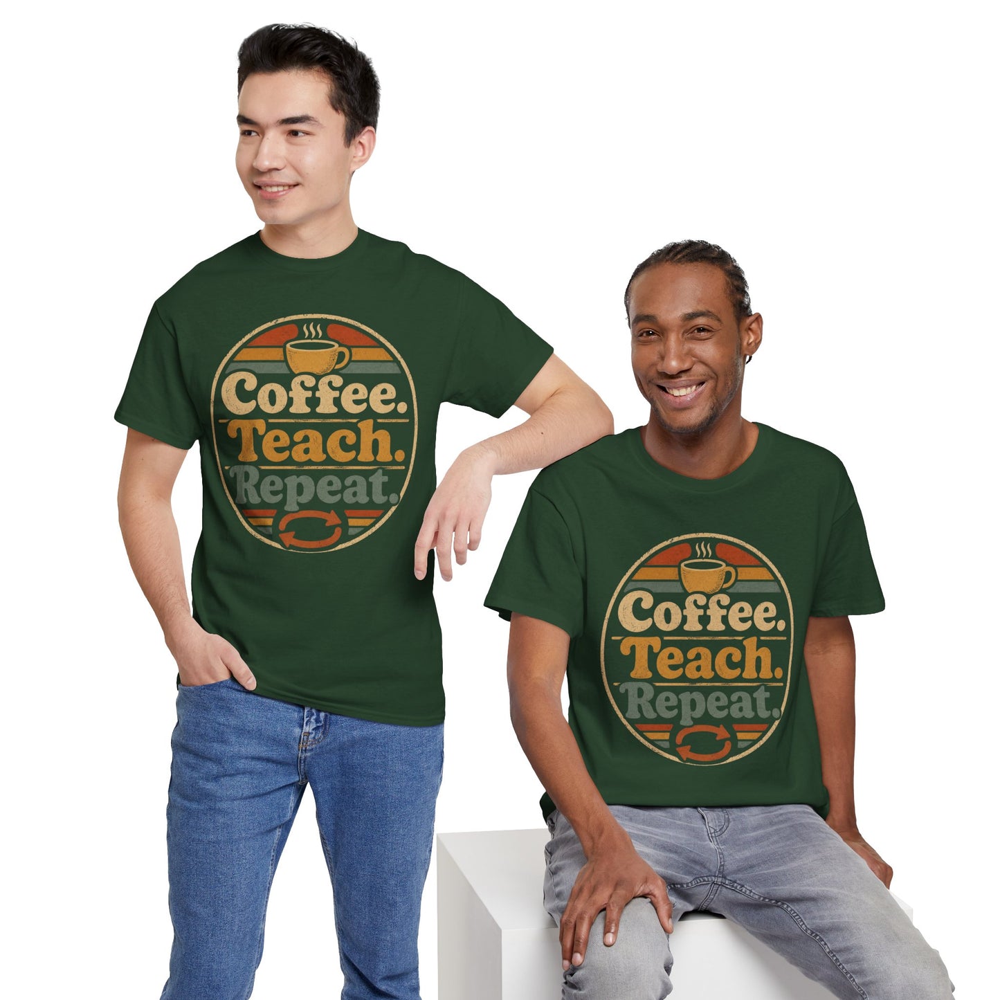 Coffee. Teach. Repeat. Teacher T‑Shirt — Retro Coffee Teacher Tee