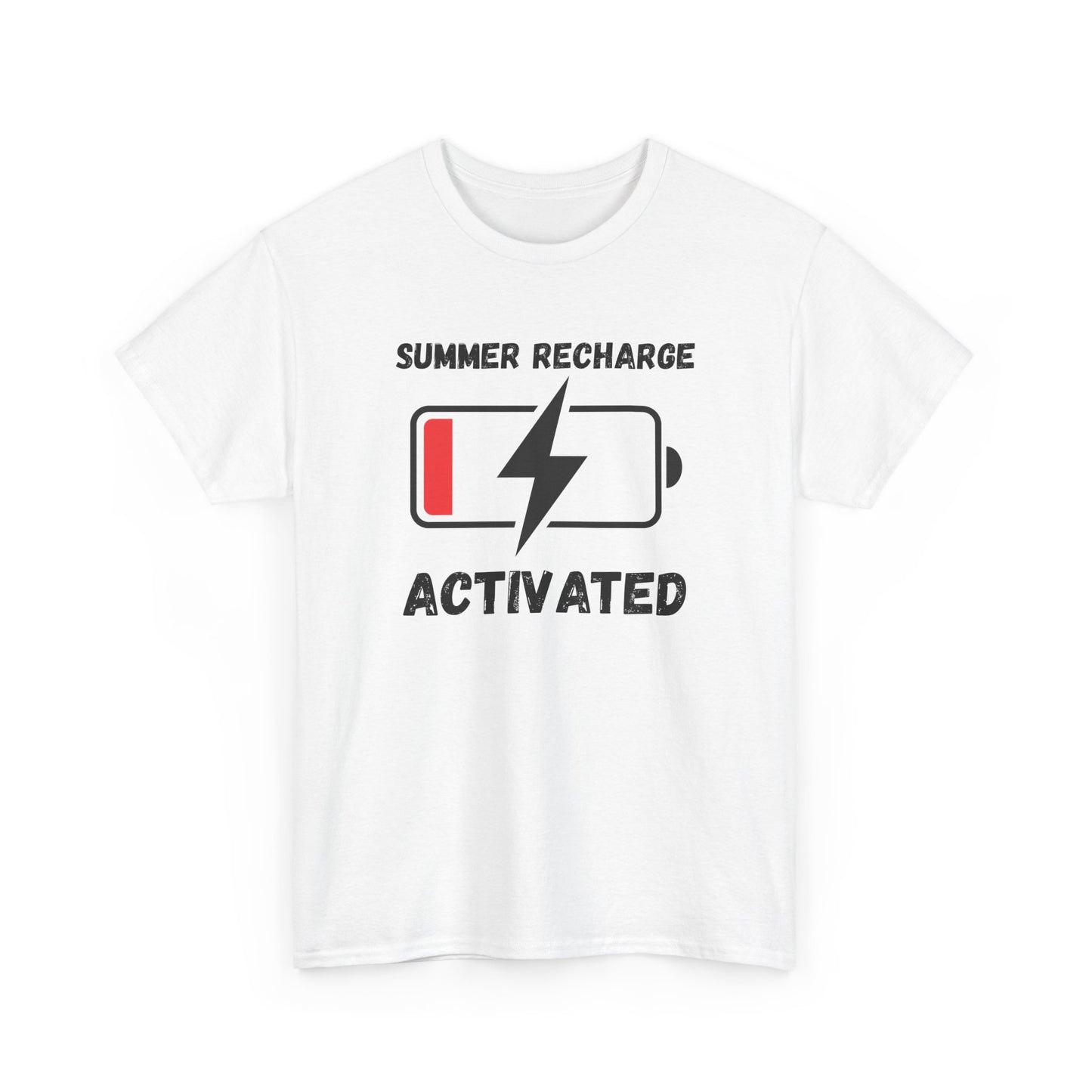 Summer Recharge Activated T-Shirt – Low Battery Battery Icon Graphic Tee for Vacation & Relaxation