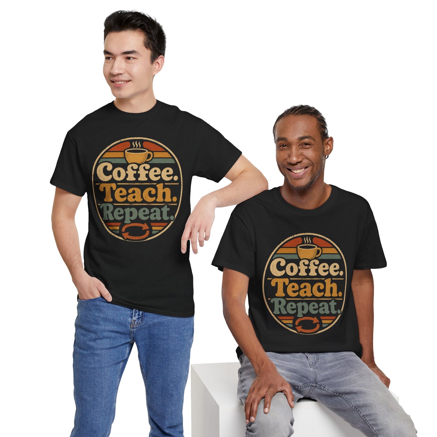 Coffee. Teach. Repeat. Teacher T‑Shirt — Retro Coffee Teacher Tee