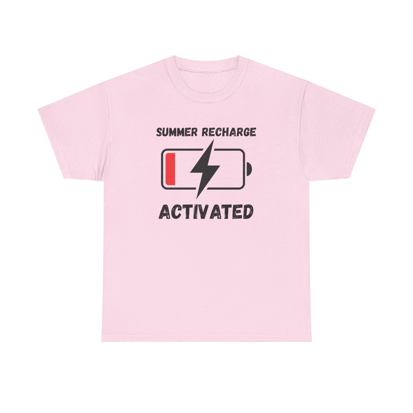 Summer Recharge Activated T-Shirt – Low Battery Battery Icon Graphic Tee for Vacation & Relaxation
