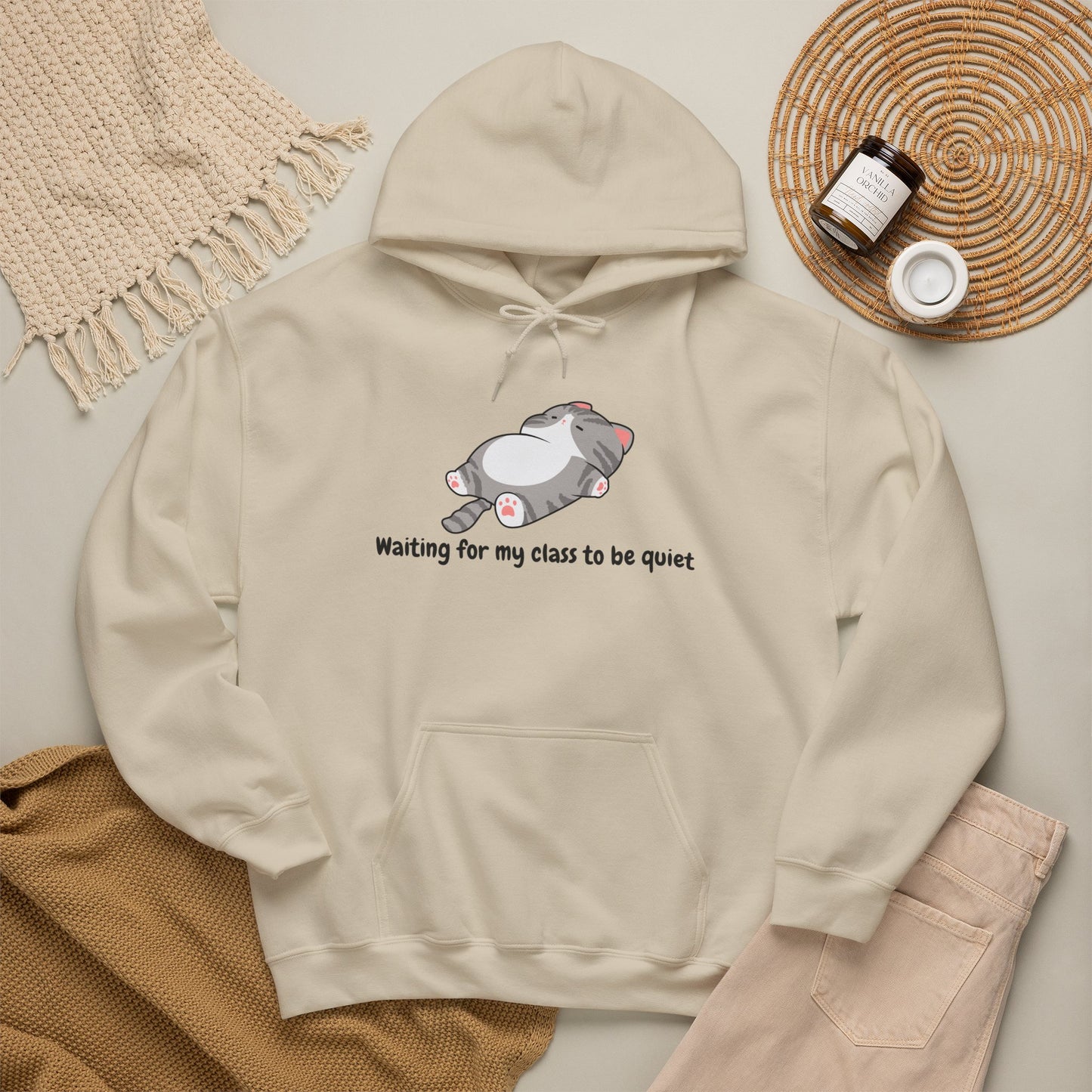 Waiting for my class comfy sweater – "Waiting for my class to be quiet" Cozy TeacherSweatshirt