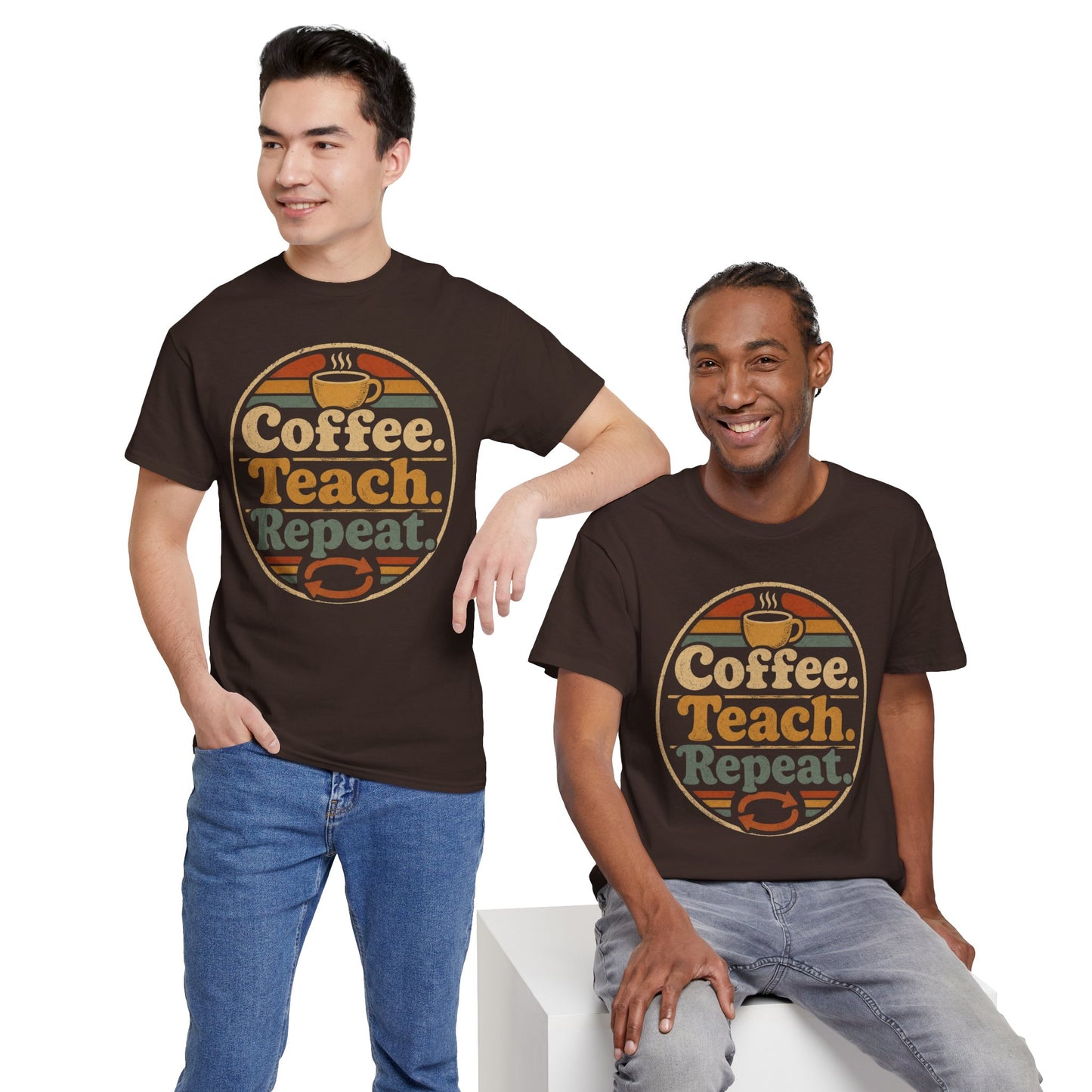 Coffee. Teach. Repeat. Teacher T‑Shirt — Retro Coffee Teacher Tee