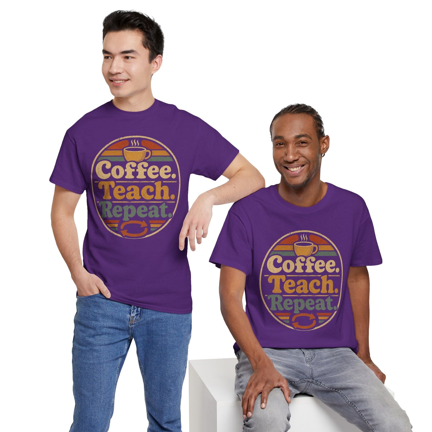 Coffee. Teach. Repeat. Teacher T‑Shirt — Retro Coffee Teacher Tee