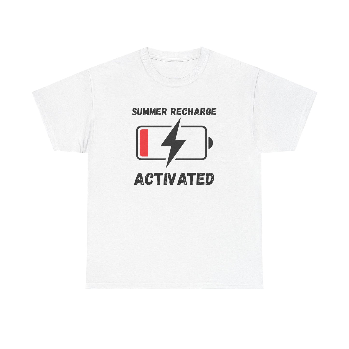 Summer Recharge Activated T-Shirt – Low Battery Battery Icon Graphic Tee for Vacation & Relaxation