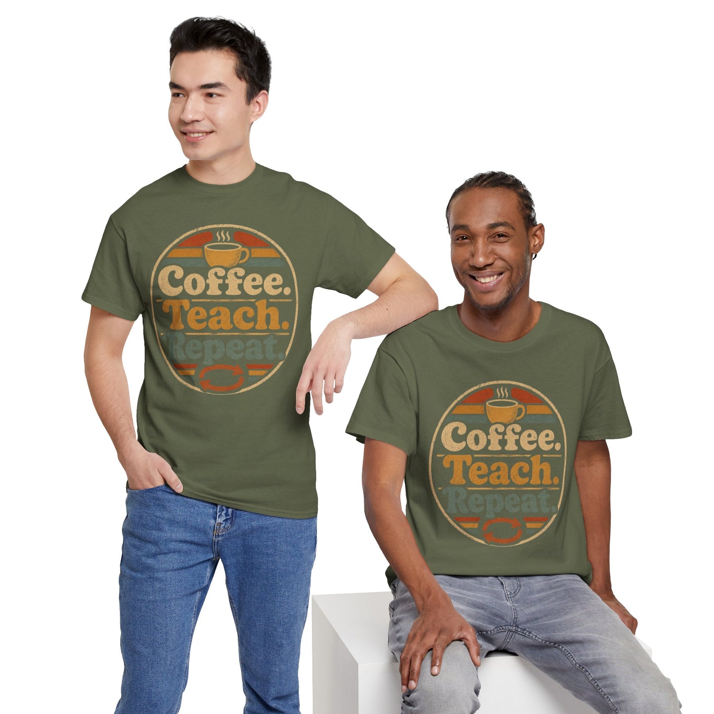 Coffee. Teach. Repeat. Teacher T‑Shirt — Retro Coffee Teacher Tee