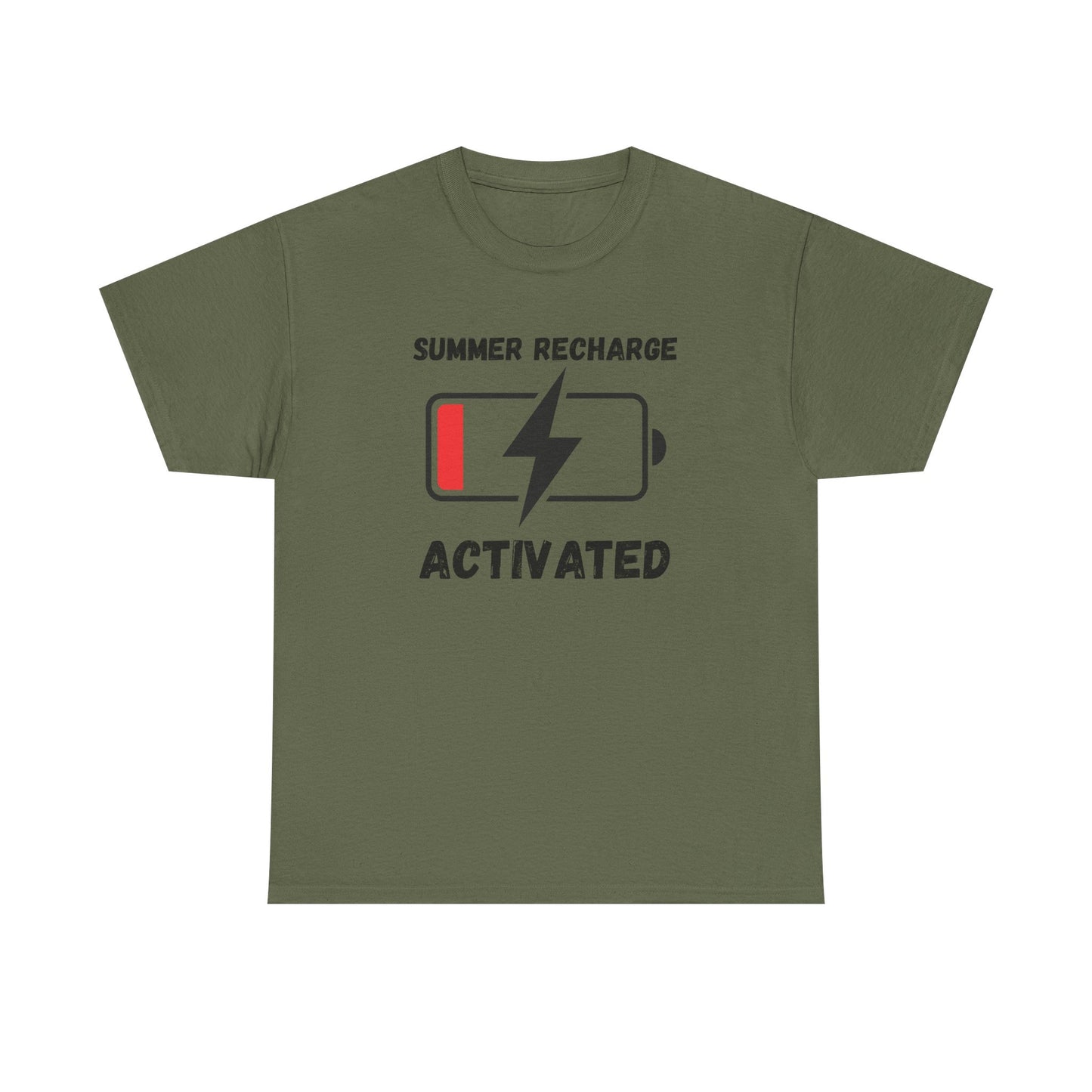 Summer Recharge Activated T-Shirt – Low Battery Battery Icon Graphic Tee for Vacation & Relaxation