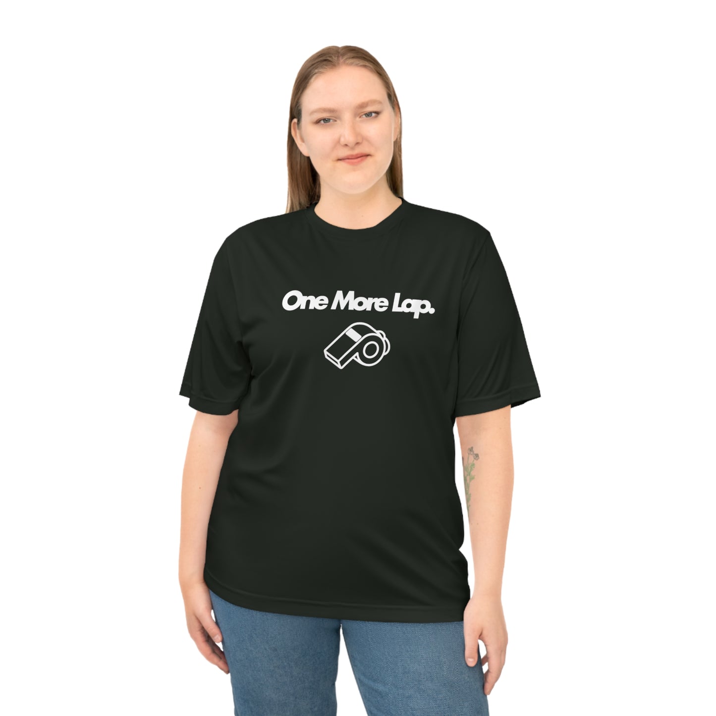 One More Lap Performance T-Shirt — Running & Fitness Tee with Whistle Graphic