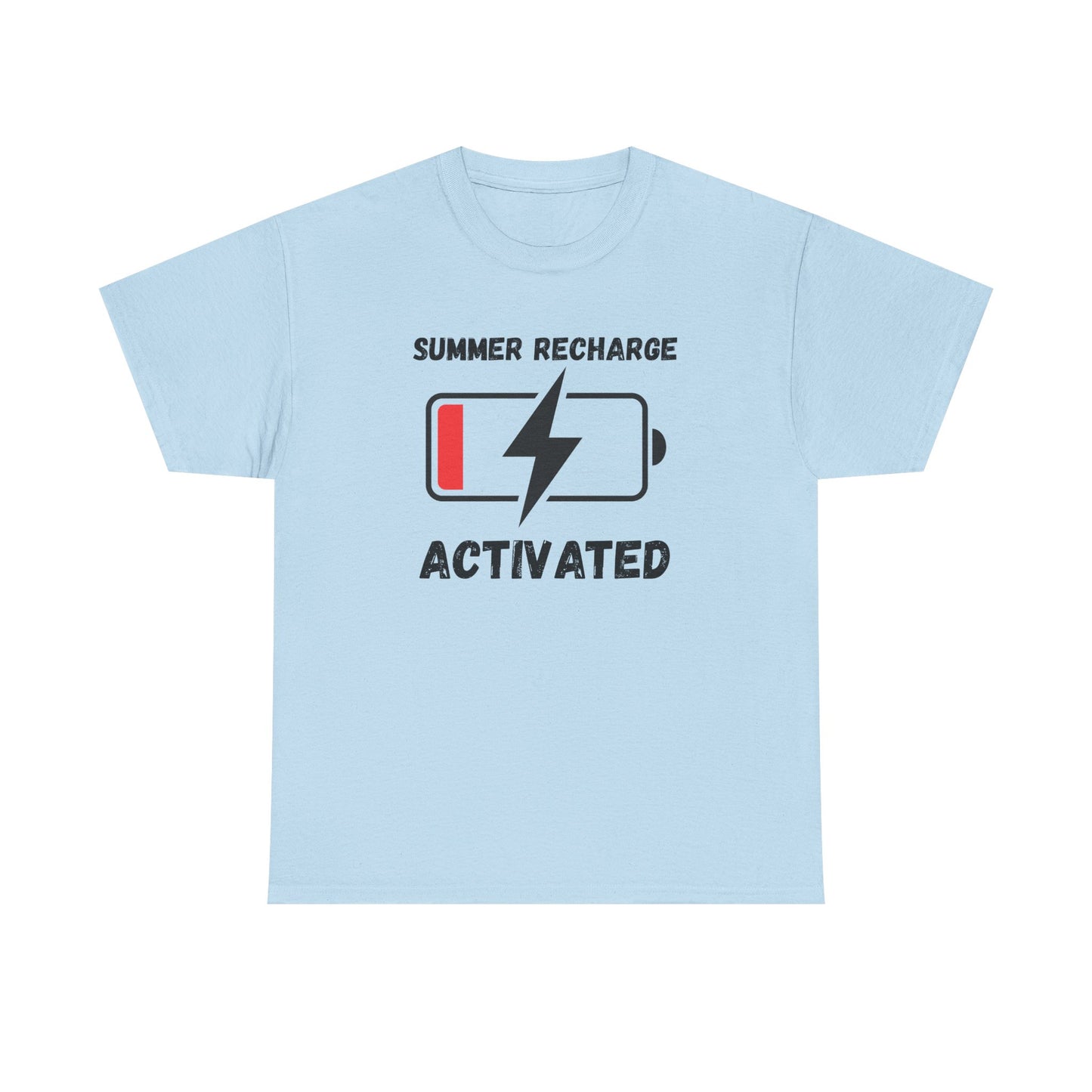 Summer Recharge Activated T-Shirt – Low Battery Battery Icon Graphic Tee for Vacation & Relaxation