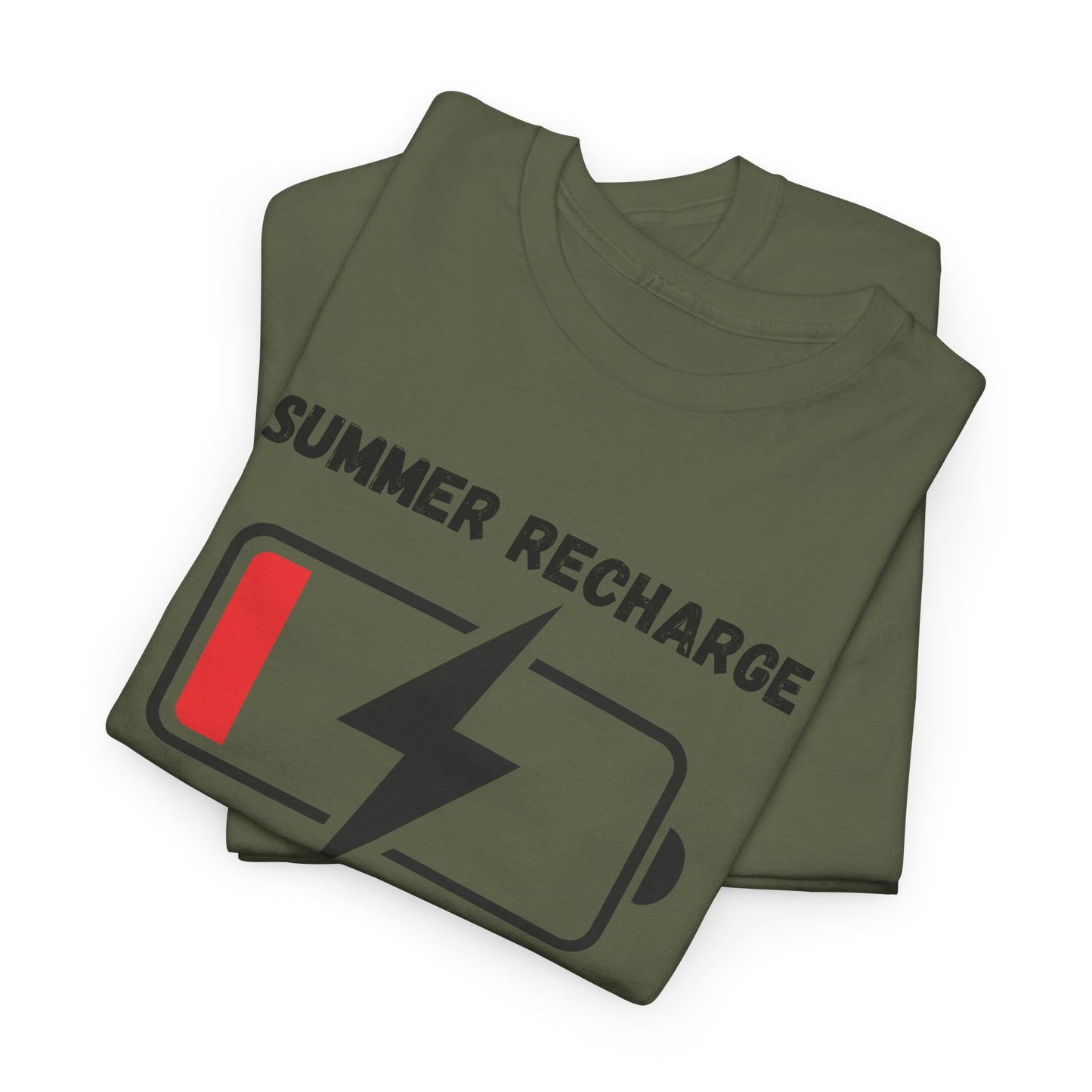 Summer Recharge Activated T-Shirt – Low Battery Battery Icon Graphic Tee for Vacation & Relaxation