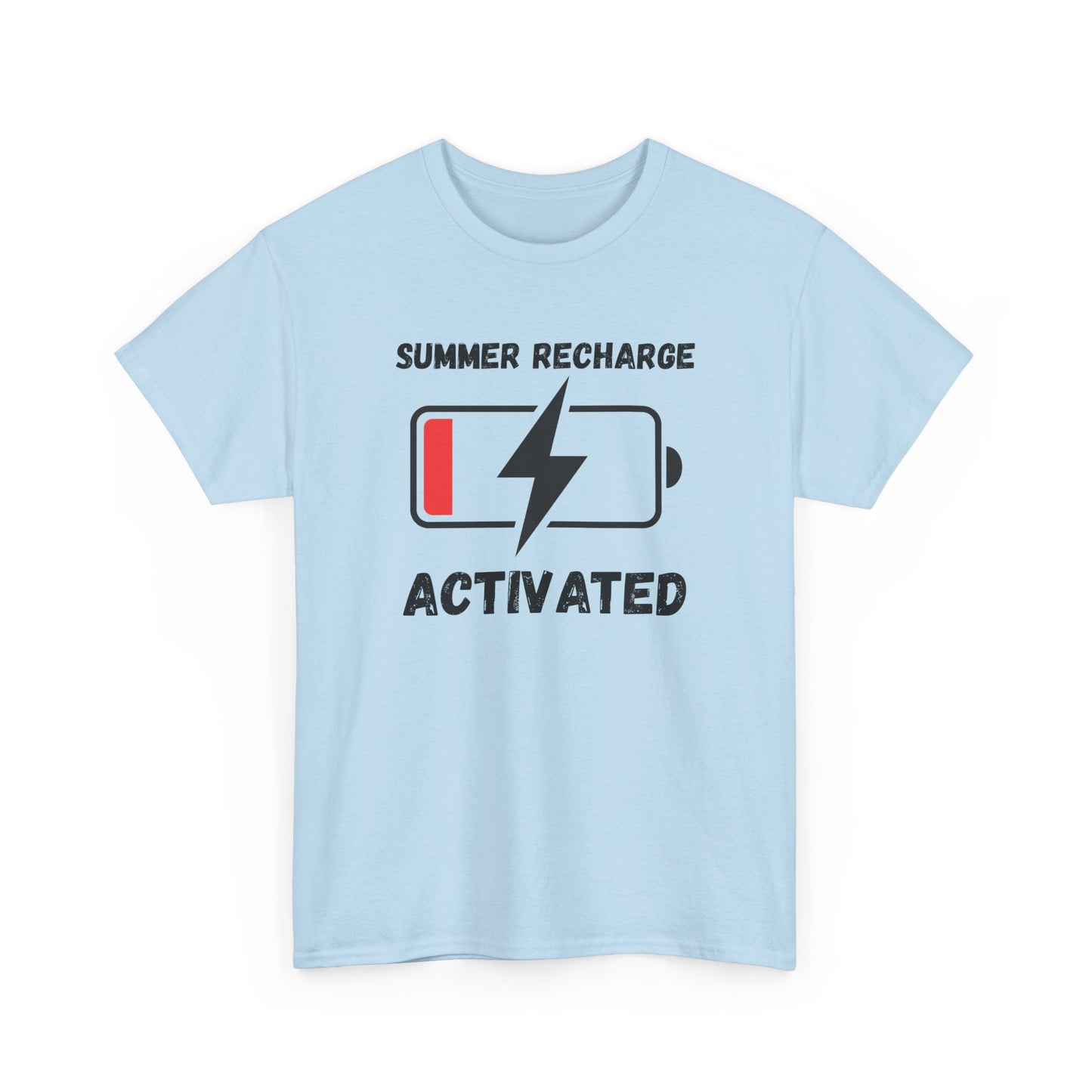 Summer Recharge Activated T-Shirt – Low Battery Battery Icon Graphic Tee for Vacation & Relaxation