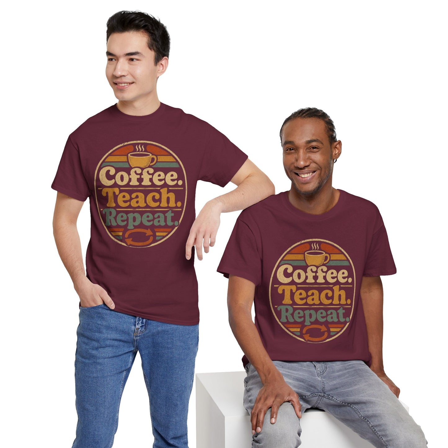 Coffee. Teach. Repeat. Teacher T‑Shirt — Retro Coffee Teacher Tee