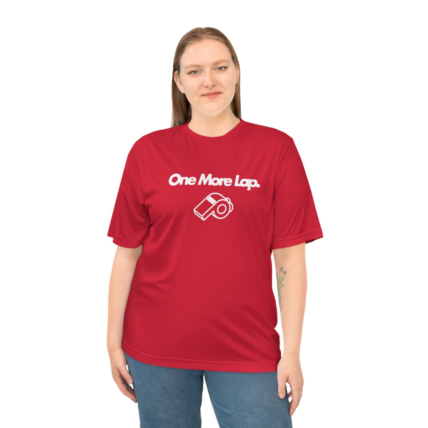 One More Lap Performance T-Shirt — Running & Fitness Tee with Whistle Graphic
