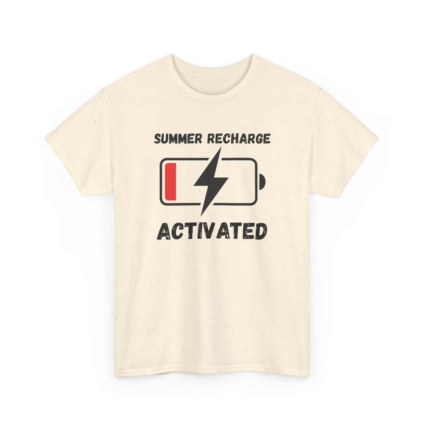 Summer Recharge Activated T-Shirt – Low Battery Battery Icon Graphic Tee for Vacation & Relaxation