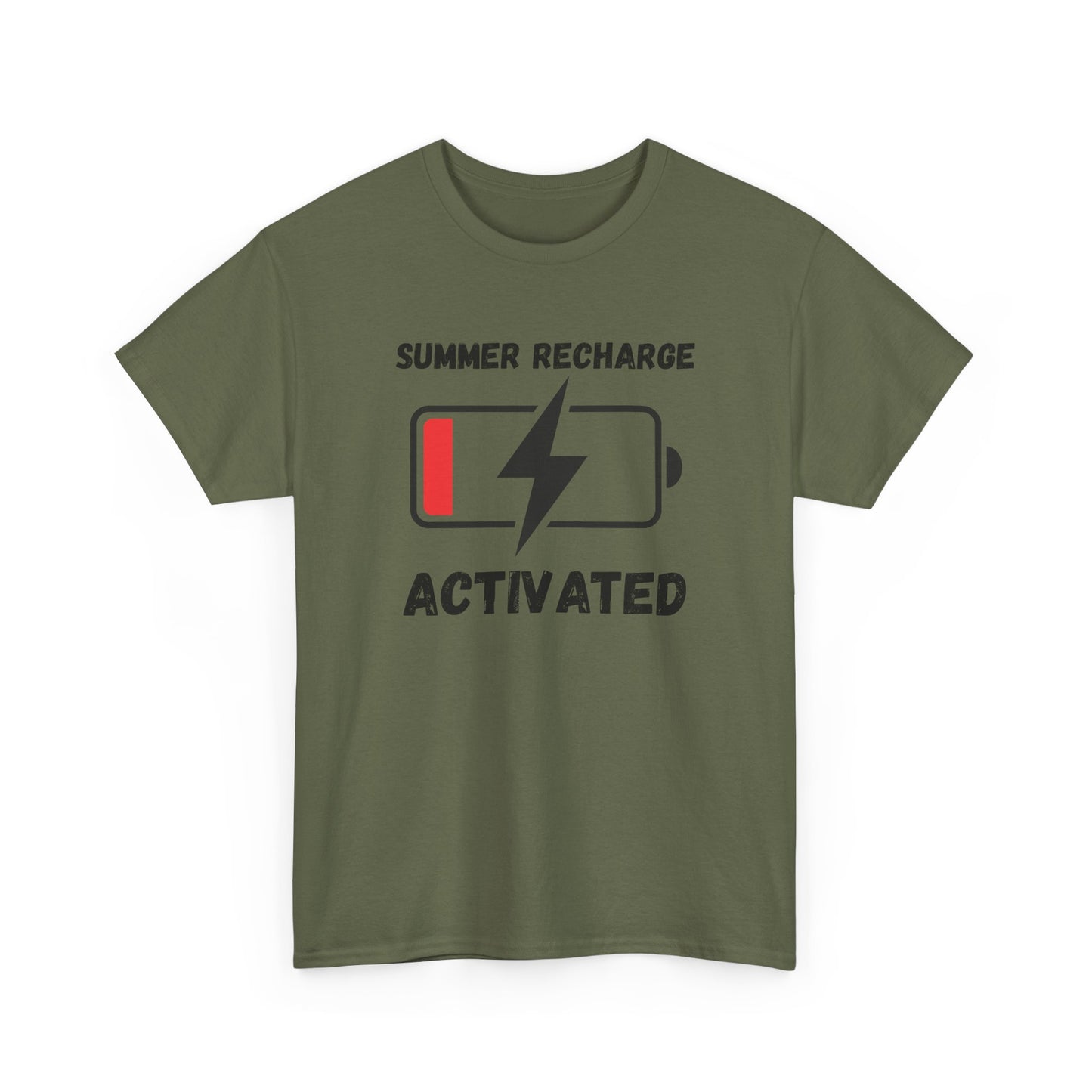 Summer Recharge Activated T-Shirt – Low Battery Battery Icon Graphic Tee for Vacation & Relaxation