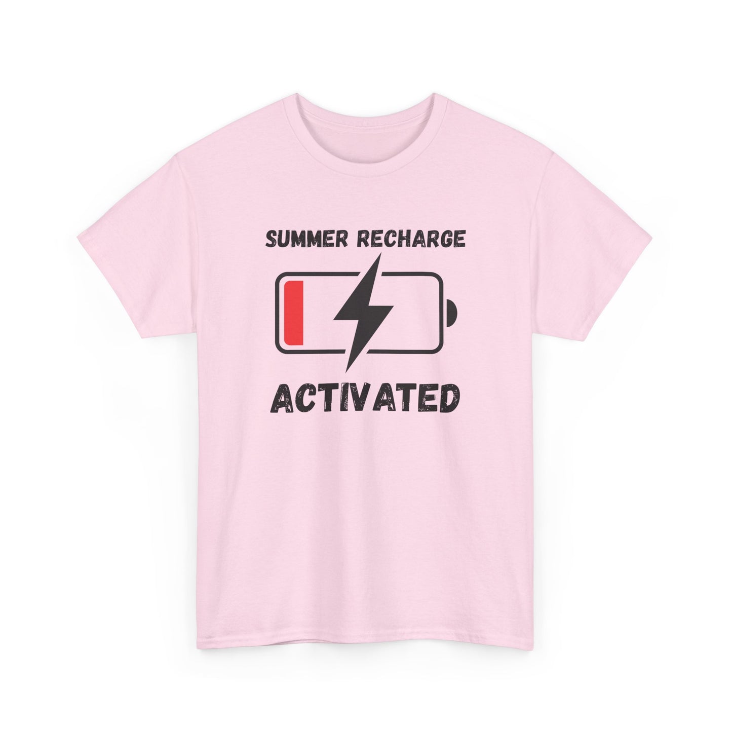 Summer Recharge Activated T-Shirt – Low Battery Battery Icon Graphic Tee for Vacation & Relaxation