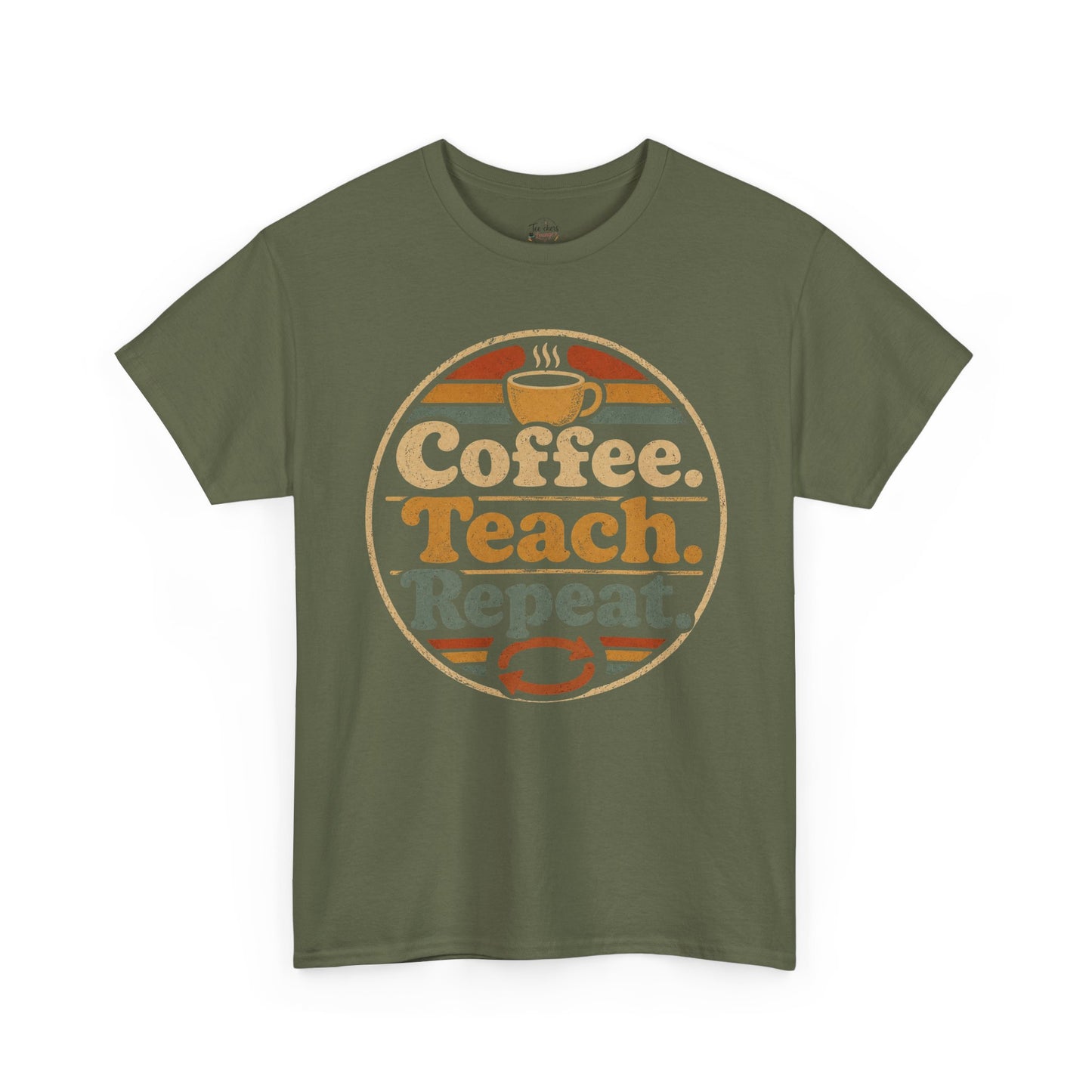 Coffee. Teach. Repeat. Teacher T‑Shirt — Retro Coffee Teacher Tee