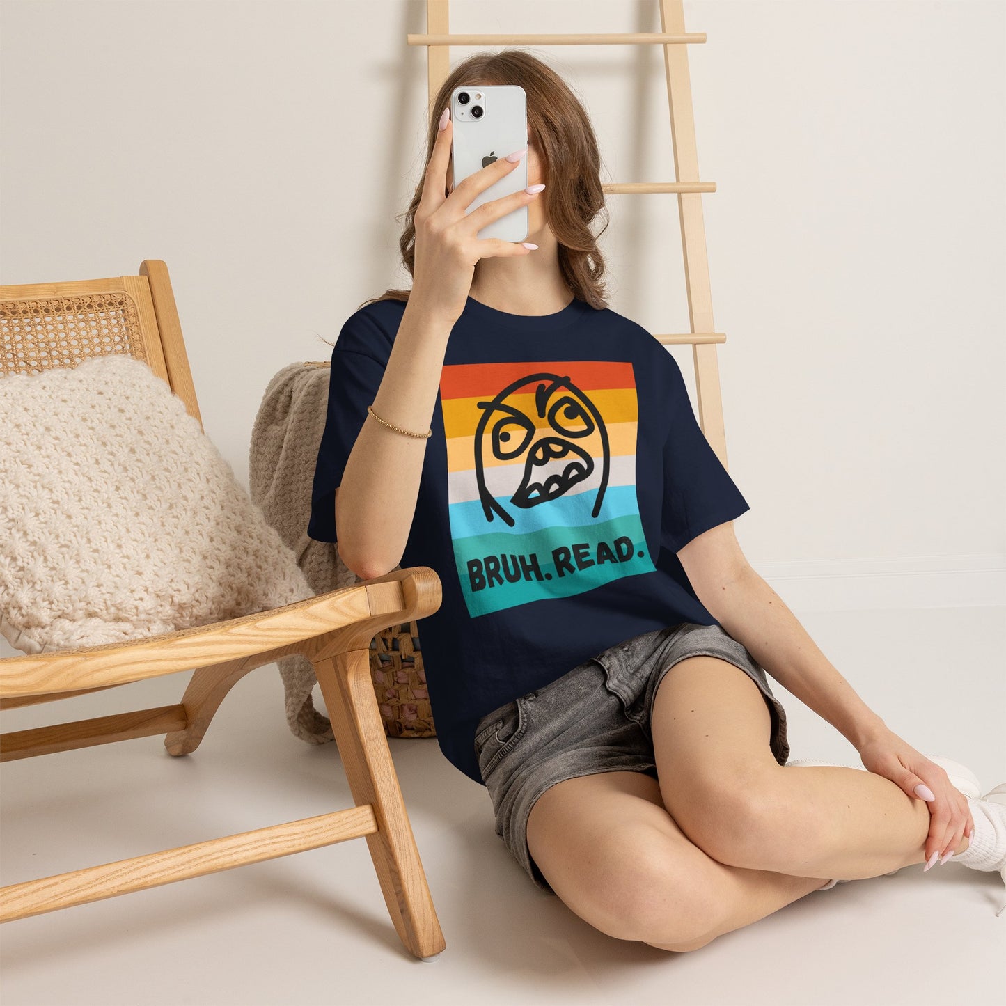 Bruh Read Retro Stripe T-Shirt – Funny Reading Meme Tee