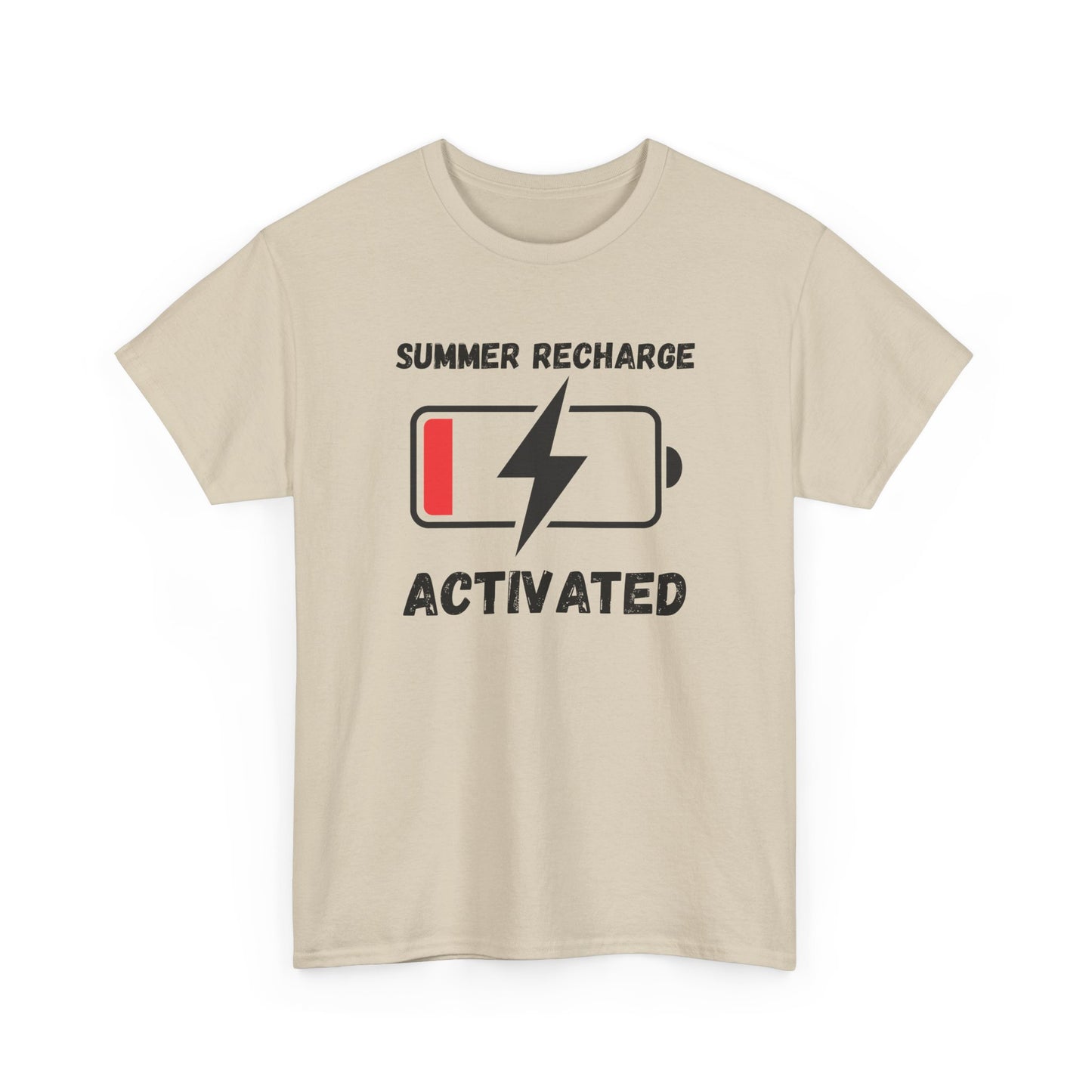 Summer Recharge Activated T-Shirt – Low Battery Battery Icon Graphic Tee for Vacation & Relaxation